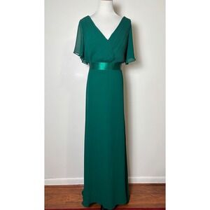 EVER PRETTY Green Bridesmaid Dress XL Flutter Sleeve V Neck Chiffon Empire Waist
